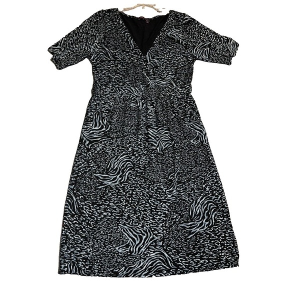 Fresh Produce Midi‎ Dress Womens Sz L Blue Animal Print Summer Knit Sundress USA - Picture 7 of 10
